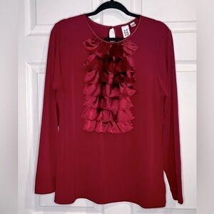Marc Bouwer Women’s Burgundy Ruffle front blouse - Size Large